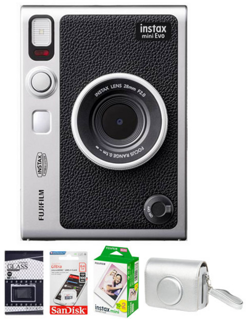混合式拍立得 迷你機身 多種濾鏡 藍牙連接, 1個, instax miniEVO+20張底片+螢幕貼+64G+副廠皮套(黑)