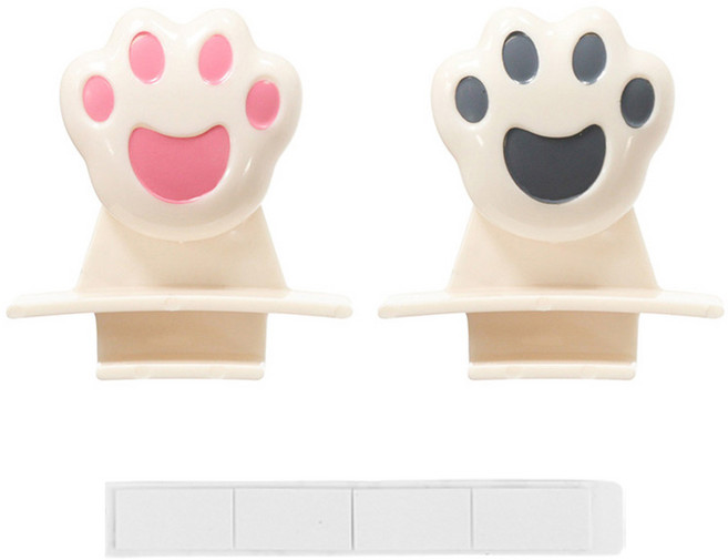 투데이리빙 2개 세트 고양이 발바닥 변기 커버 손잡이 화장실 위생 시트 뚜껑 집게 청결 안전바 귀여운 욕실 용품, 화이트