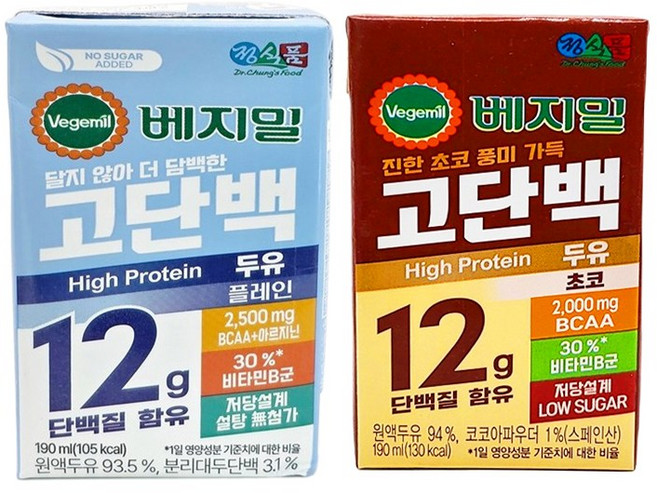 베지밀 고단백 두유 플레인 + 초코 혼합구성, 36개, 190ml