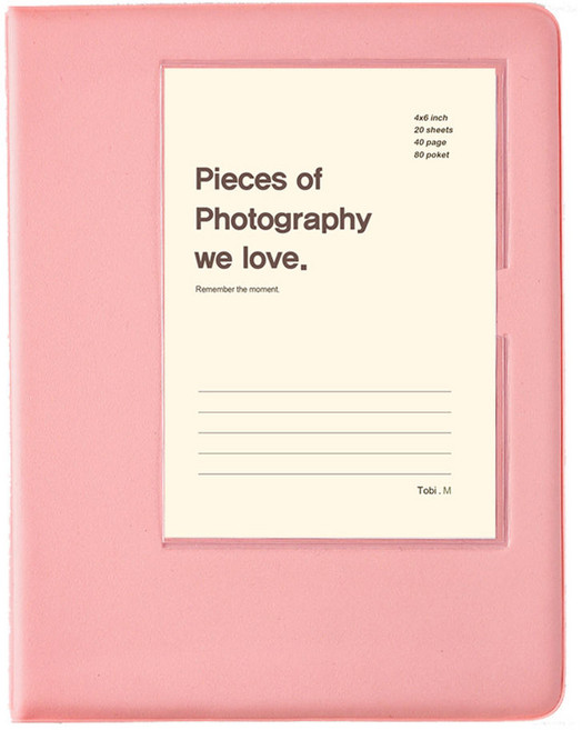 문구백서 비비드 4x6 포켓식 포토앨범 핑크흑색 80매 토비메모리