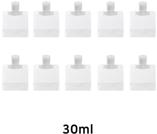 가장 가볍고 위생적인 파우치형 휴대용 화장품 샴푸 용기 공병 30ml, 10개, 화이트