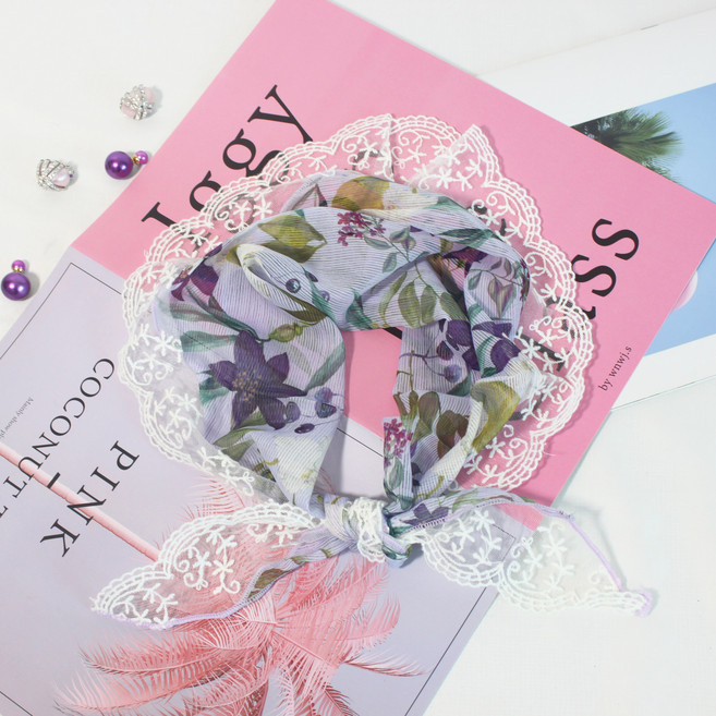 로튼 여름 행사 쁘띠 미니 레이스 삼각 스카프 여름 여성 플라워 꽃무늬 텐셀 8컬러