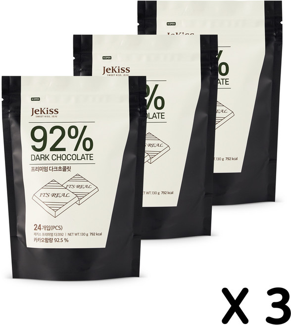 제키스 프리미엄 다크 초콜릿 92% 파우치, 130g, 3개