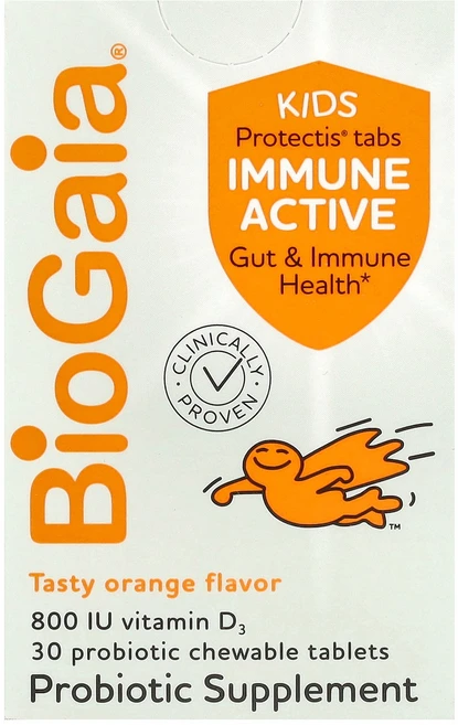 BioGaia Protectis 키즈 이뮨 액티브 테이스티 오렌지 프로바이오틱 츄어블 30정 BGA-46052, 100 Million, 1개 - 쿠팡
