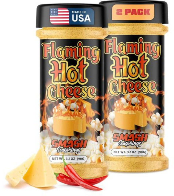 플레임 핫 치즈 팝콘 시즈닝 쉐이커 – 2개 세트 매운맛 강한 스낵 블렌드 프리미엄 치즈와 칠리 페퍼 포함 고급 스프링클 칩 감자튀김 채소 파스타 나쵸 파티 스낵용, 매운 핫 치즈