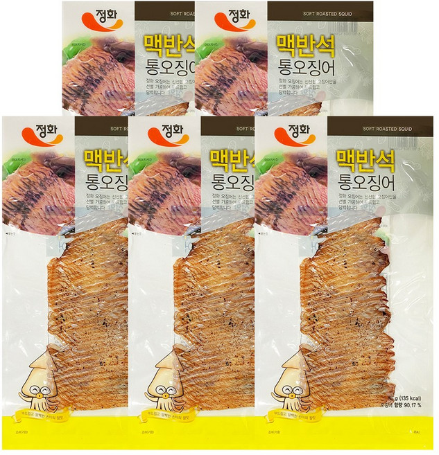 포항 아줌마 정화식품 맥반석 통 오징어 55g 5봉 전기구이 주전부리 맥주안주 단짝 촉촉, 5개
