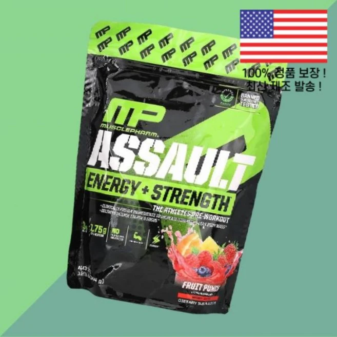 머슬팜 어썰트 프리워크아웃 과일 후루츠 펀치 12.1온스 344g MusclePharm Assault Preworkout Fruit Punch 12.1oz - 쿠팡