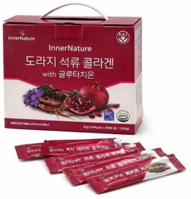 이너네이처 저분자 피쉬콜라겐 5000mg 489Da 도라지석류 글루타치온 젤리스틱 식품 60포, 1.2kg, 1개