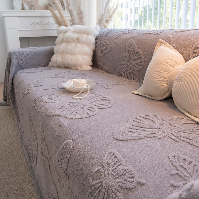 FEIFAN 나비 사계절용 먼지없고 벨벳 쇼파커버 4인용, 1개, 그레이