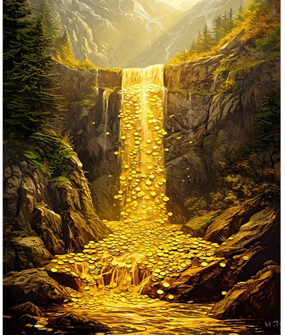 DIY 명화 유화 그림 그리기 세트 돈 복 들어오는 황금 선물 패키지 40x50, 04-황금 폭포(중), 1개