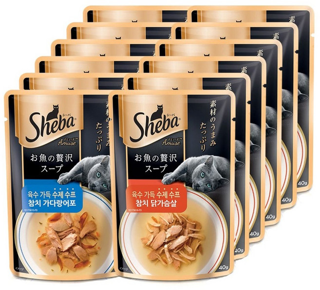 쉬바 수프 고양이간식, 참치가다랑어포+참치닭가슴살, 40g, 12개