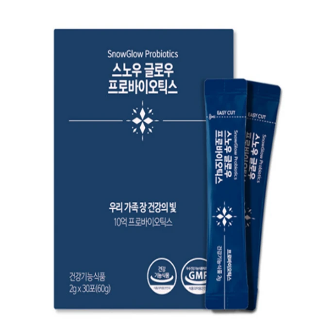 스노우 글로우 프로바이오틱스(2gX30포)/17종 혼합유산균 1 000억 투입/보장균수 10억 CFU/비티민C 함유/장 건강/달콤한 딸기맛, 30개, 1정 - 쿠팡