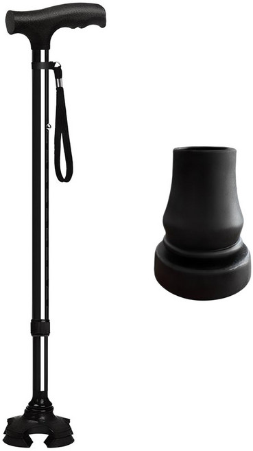 코끼리지팡이 초경량 네발 4발 노인 어르신 할머니 할아버지 가벼운 접이식 길이조절용 지팡이, 블랙, 1개