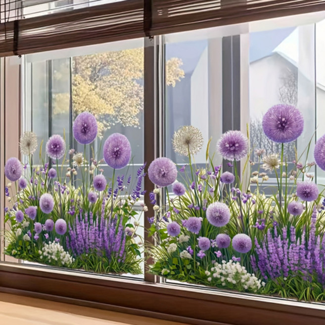 티큐 주방 창문 유리 카페 벽 데코 시트지 인테리어 퍼플 민들레 꽃 스티커 P053