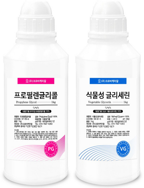 크로바 PG 프로필렌글리콜 1kg + VG 식물성 글리세린 1kg 액상 첨가제 천연 화장품 비누 슬라임, 1세트