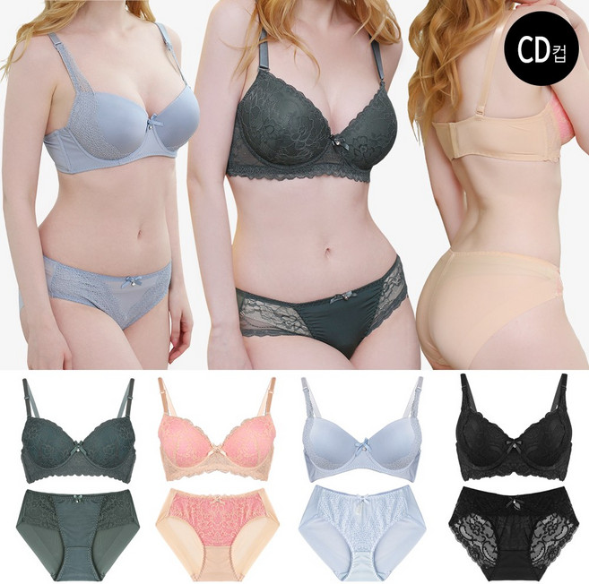 볼리쉬 편한 여자속옷 볼륨업몰드 레이스 C D컵 브라+팬티 8종 브라팬티개별구매