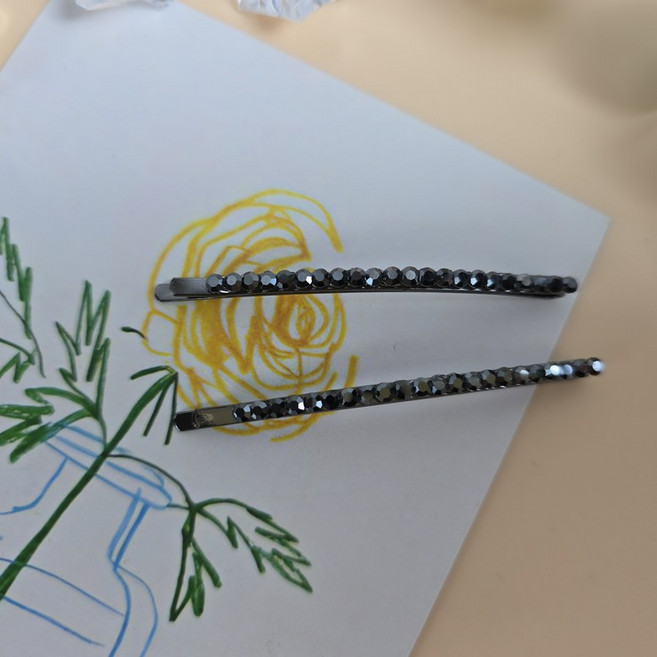 6cm 한쌍 실핀 세트 스톤 보석 큐빅 앞머리 옆머리 포인트 고정 일자 헤어핀