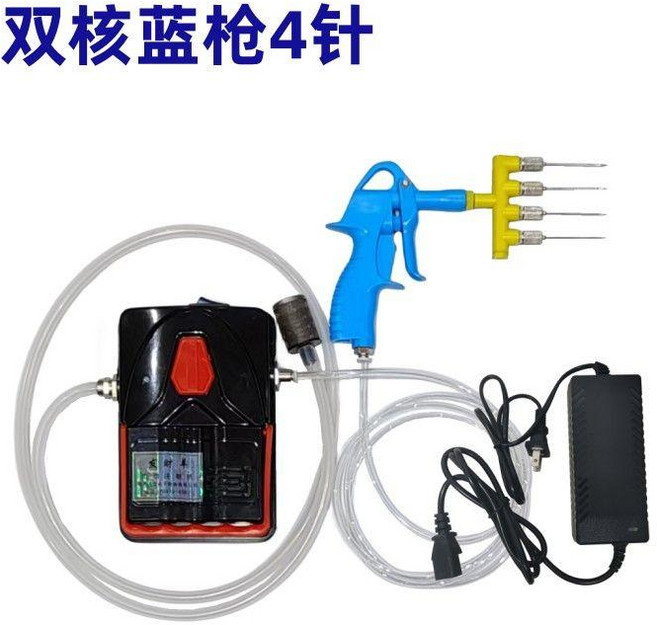염지 주입기 4구 주사기 바베큐 육가공 바비큐 고기 숙성, 듀얼 코어 블루 단일 건 4 바늘 경화기, 1개