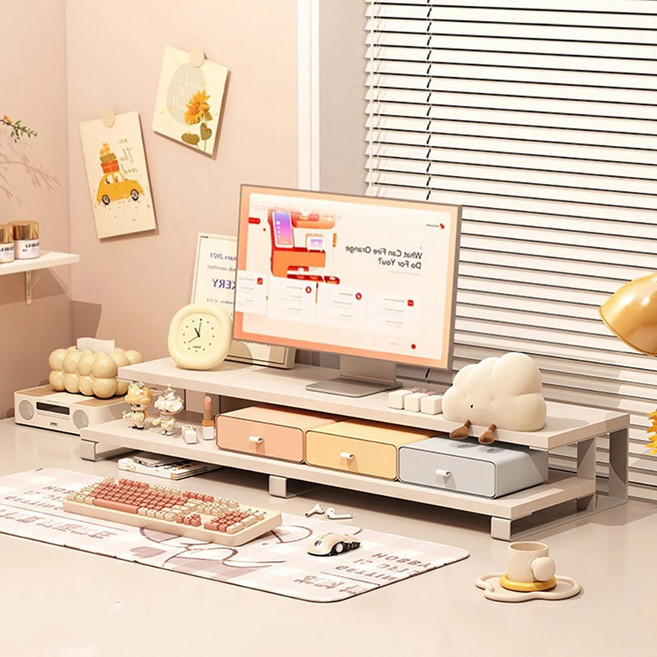 2단 모니터받침대 80cm 노트북 스탠드 컴퓨터 거치대, 화이트