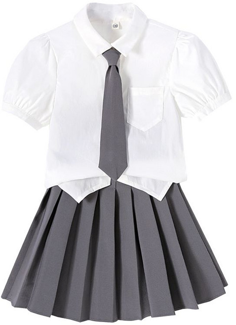루비키즈 여아 유아 여름 반팔셔츠 스쿨룩 주름치마 넥타이 3종 세트복 E121