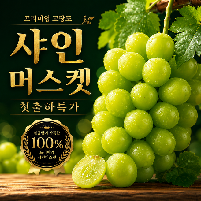 [100개 한정 오픈특가] 새콤달콤 국산 샤인머스켓 산지직송, 1박스, 500g (1수)