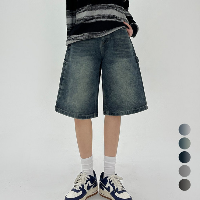 코모도 여성 청 반바지 5부 7부 와이드 핏 데님 버뮤다 반바지