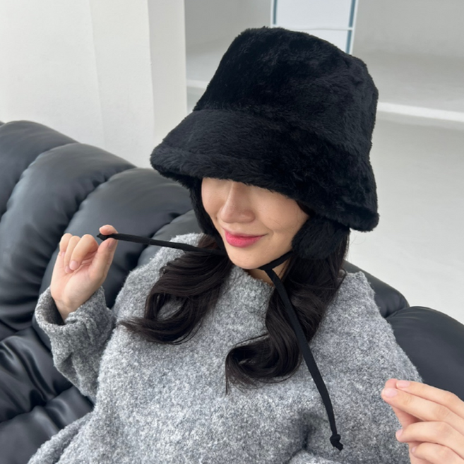 디베일 페이크 퍼 버킷햇 귀달이 벙거지 귀마개 겨울 스키장 방한 모자