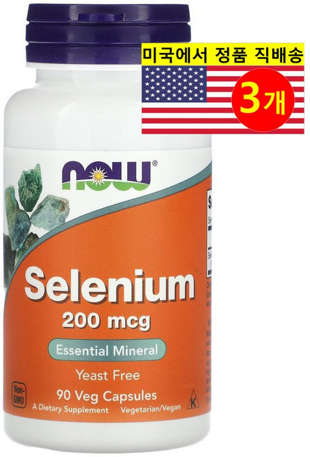 Now Foods 셀레늄 200mcg Selenium, 3개, 90정