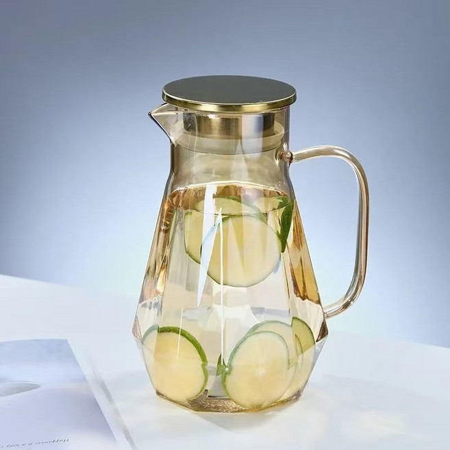 高硼硅玻璃冷水壺大容量耐熱涼水壺茶具套裝, 琥珀鑽石壺1600ML, 茶具組合, 1個