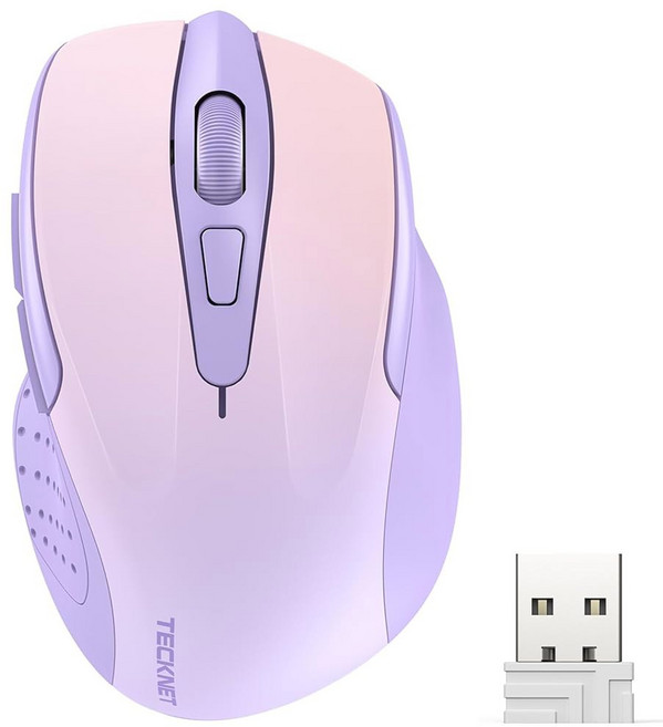 테크넷 무선 마우스 2.4G 인체공학적 광학 노트북용 컴퓨터 PC 컴퓨터 크롬북, Gradient Lavender, 라벤더