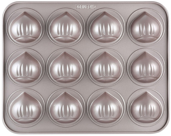 쉐프메이드 마들렌 몰드 케이크 모형 밤나무 모양 탄소강 재질 샴페인골드 12연배, 1개