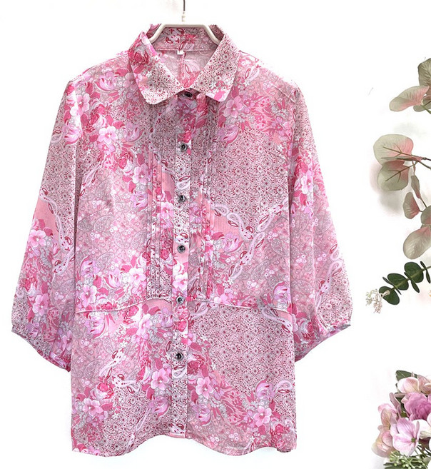 국민할매 국내생산 할머니옷 엄마옷 카라 폰타나 주름 쉬폰 7부 블라우스[KH-2511] 어르신옷 여름남방 요양원옷