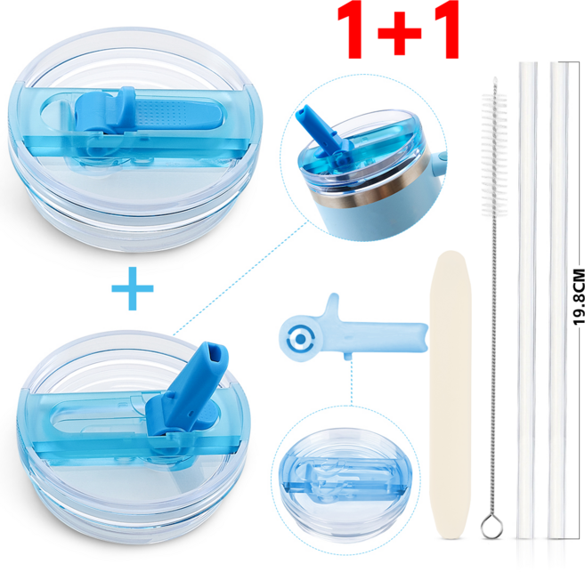 스탠리 텀블러 뚜껑 591mL/887mL/1180mL 스탠리 퀜처 프로투어 호환 진공 플립 빨대 뚜껑 탈부착 가능 세척 간편 세균방지 텀블러 액세서리 [1+1], 2개, 887ml, 블루
