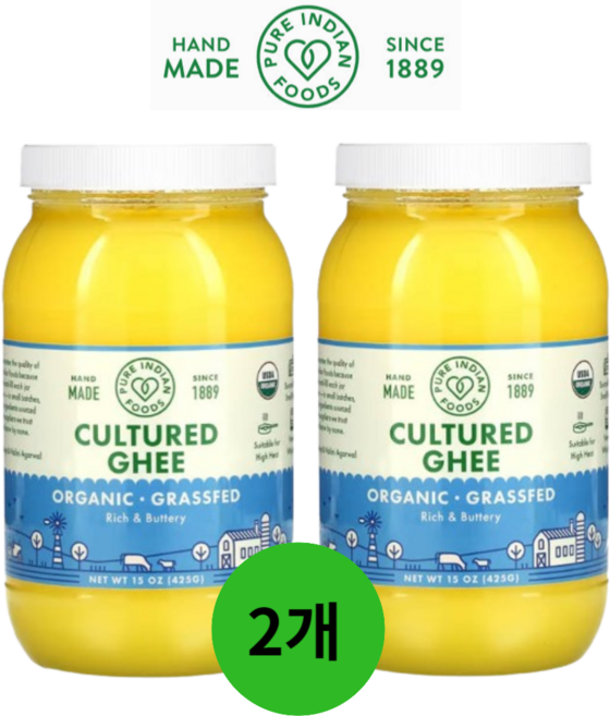 퓨어인디안푸즈 그래스-페드 앤 컬처드 기 글루텐 프리, 425g, 2개