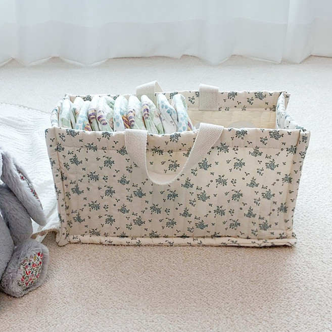 어텀31 누빔 기저귀 바구니, 블루 직사각 35x19cm, 1개