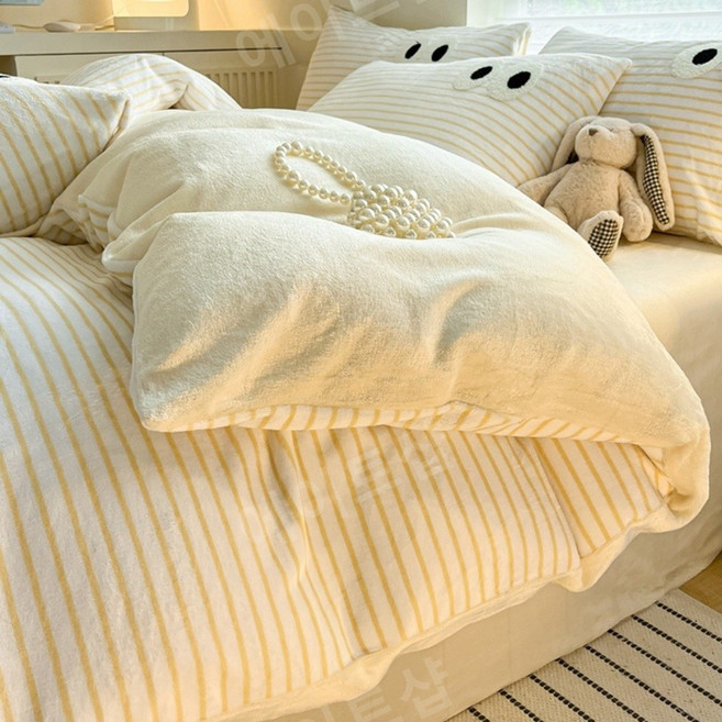 고밀도 고급 모던 차렵이불 커버 겨울 극세사 우유벨벳 이불커버교체, 라이트 옐로우
