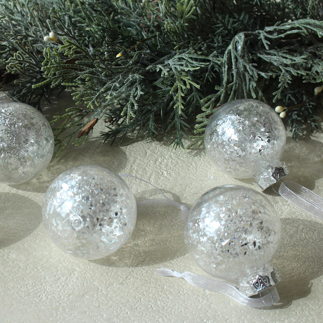 [왓위셀] 모자이크 비즈볼 6p세트 크리스마스 트리 오너먼트, 1세트, 투명