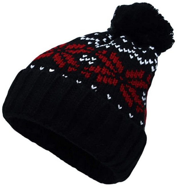 WITHMOONS Knit Fairs Isle Nordic Bobble 폼 비니 모자 JZP0026 블랙. 199455