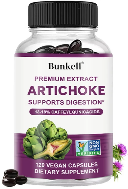 Bunkell 프리미엄 아티초크 잎 추출물 13-18% 카페오일퀴닉산 간 기능 소화 콜레스테롤 담낭 및 심혈관 건강 지원 식이 보충제 120 식물성 캡슐, 120정, 3개 - 쿠팡