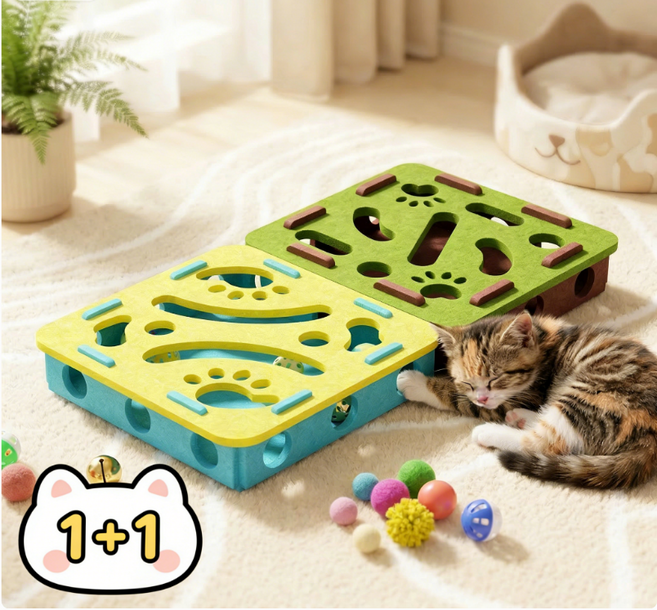 혼반홈 고양이 미로 트랙볼 방울 스프링 장난감 사녕놀이 장난감 1+1개, 2개, 그린+블루