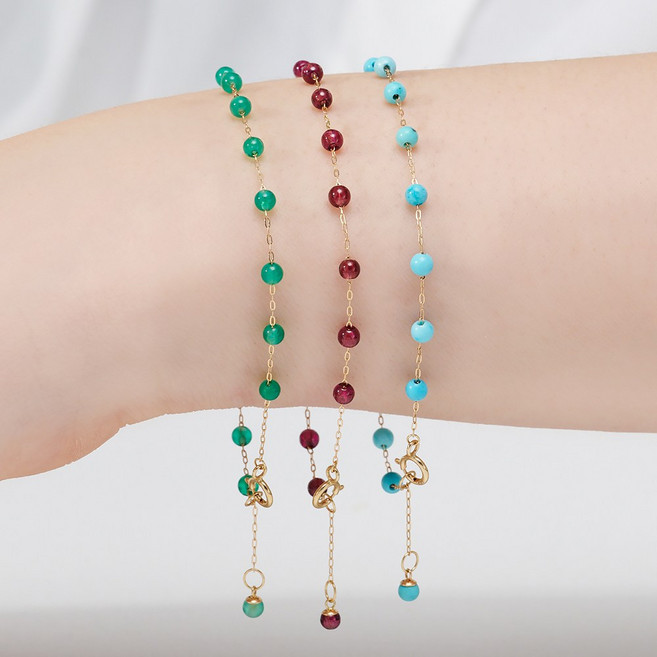 에바주얼리 에끌레르 천연스톤 산호 터키석 레이어드 여성 금 체인 14k 팔찌