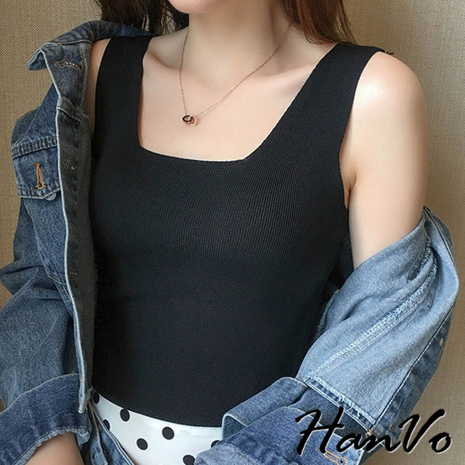 HanVo 針織背心 大U領修身背心
