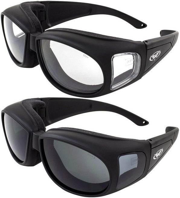 Global Vision Outfitter 김 서림 방지 안전 핏 오버 글라스 오토바이 라이딩 선글라스 2쌍 투명 및 스모크 렌즈 포함
