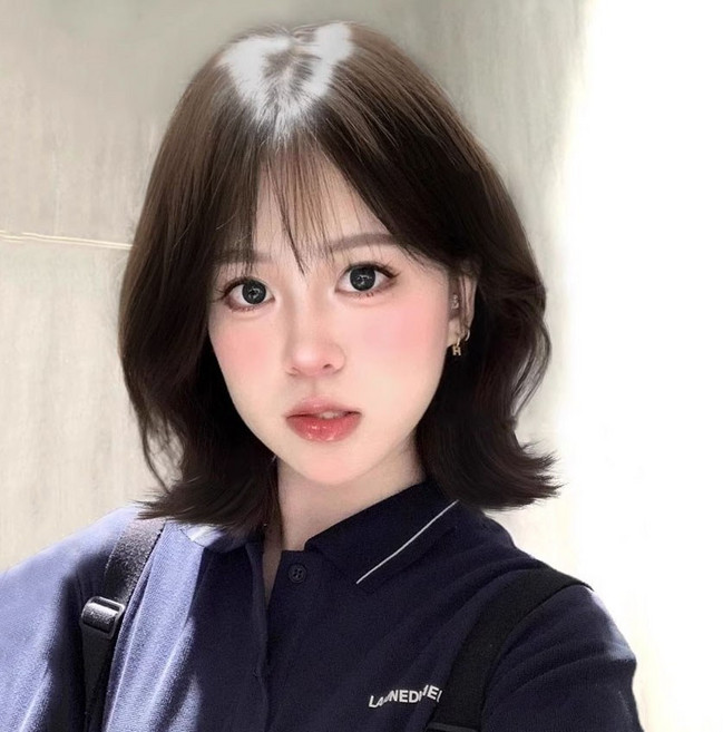 BIKASU 여성 단발 가발 앞머리 수제 웨이브 통가발 30cm+ 가발망 세트, 1개, 블랙