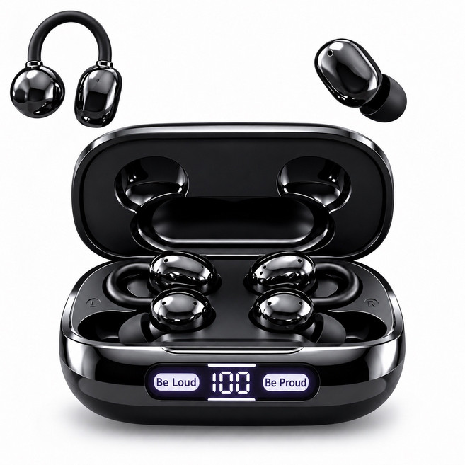 후맷hoomat 2-in-1(클립형+커널형) 무선 블루투스 이어폰 HiFi 고음질 C타입 이어폰, 블랙, GT630S