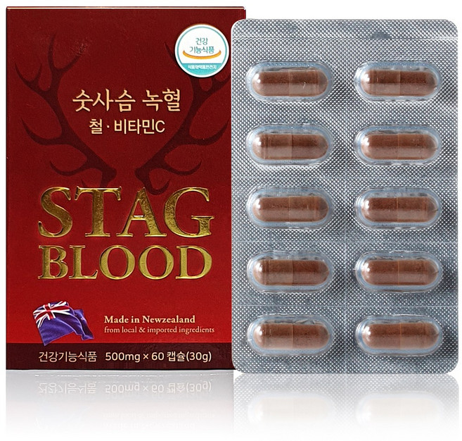 뉴질랜드 숫사슴 녹혈 녹용 철분제 60캡슐 2개(4개월분) 부모님건강식품, 60회분, 2개