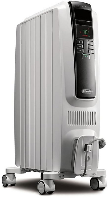 드롱기 드래곤 디지털 오일 충전 라디에이터 히터 실내용 1500W 전기 공간 프로그래머블 타이머 에너지 절약 안전 기능이 있는 풀룸 TRD40615E, White