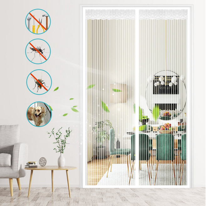 자석 현관 방충망 모기장 출입문 베란다 셀프 붙이는방충망 현관방충망, 하얀색-B