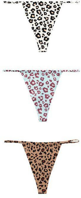 歐美豹紋細帶一根線丁字褲 冰絲無痕內褲女, 米白豹紋+淺藍豹紋+肌色底黃褐點豹紋,S建議體重100-120斤