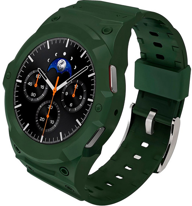 쿠산 갤럭시워치 스트랩 케이스 일체형 8 7 6 5 4 플렉서블 아머, 밀리터리 그린